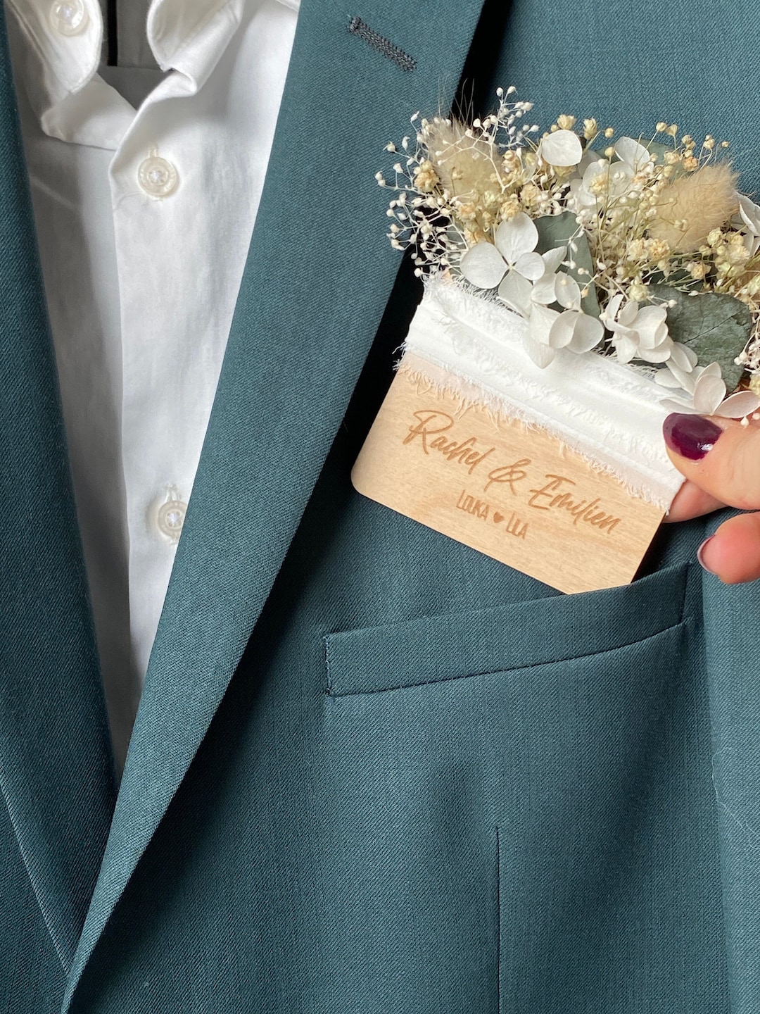 Ojal de bolsillo Ojal de novio en flores secas en tonos blancos