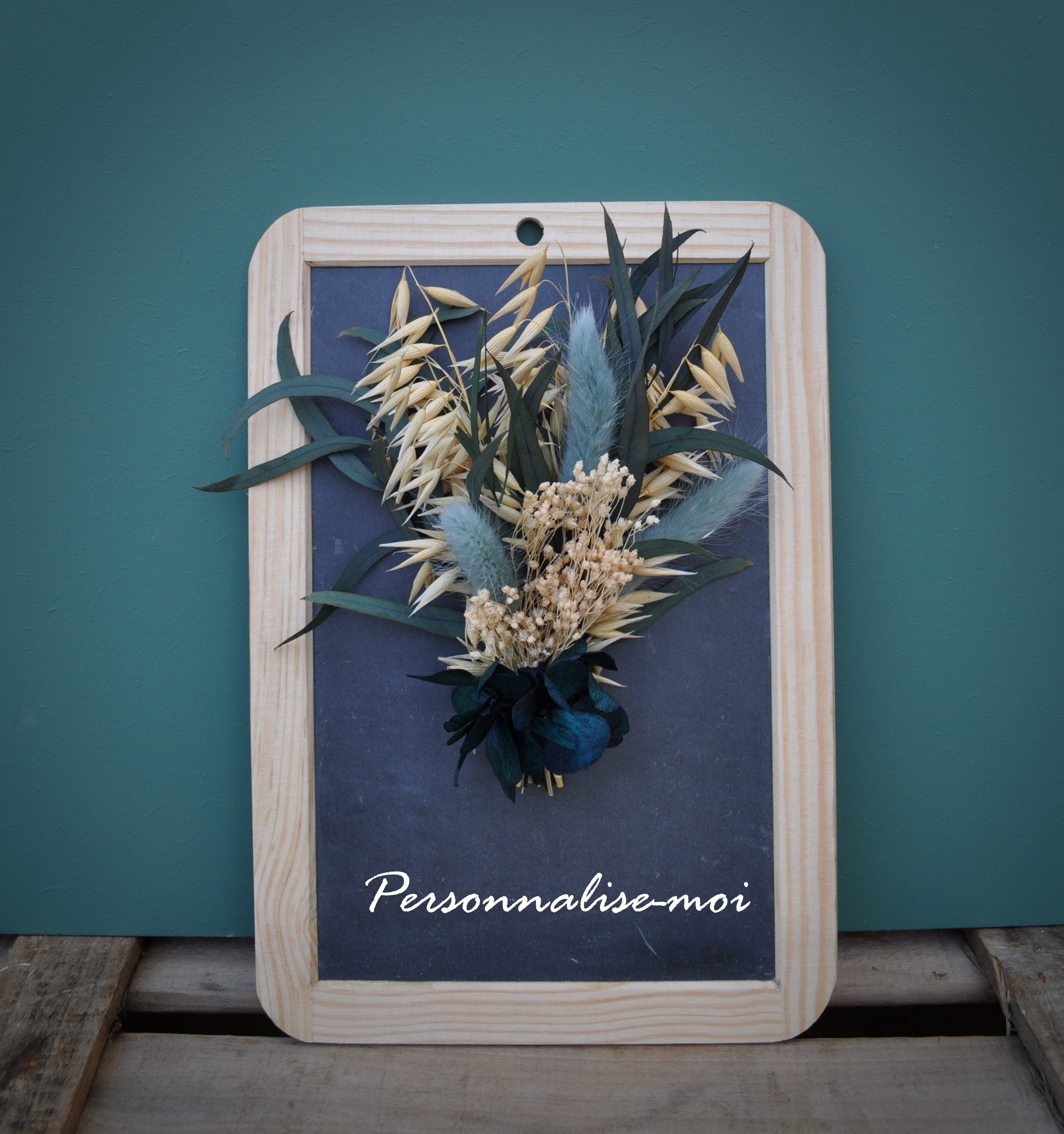 Ardoise Bouquet de Fleurs Séchées - Tons Bleus A Personnaliser
