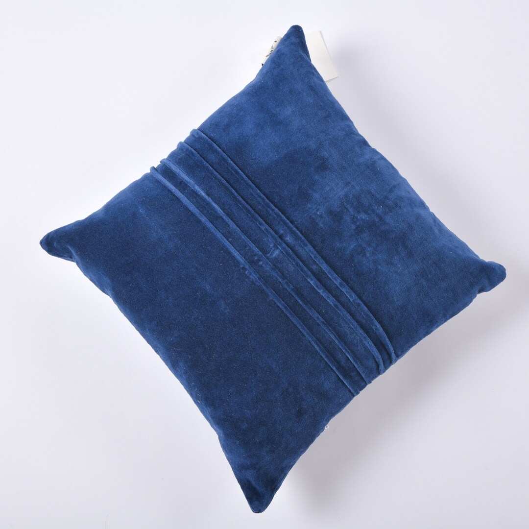 Navy Blue Cotton Velvet Pintuck Design Cushion Cover, Navyblue Pillow