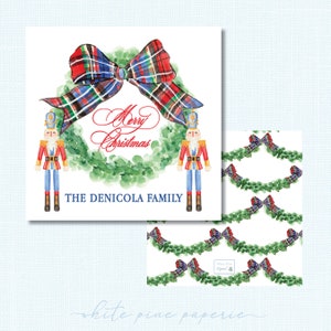 Waldorf Plaid Bow Wreath Watercolor Christmas Gift Tag \\ PRINTED