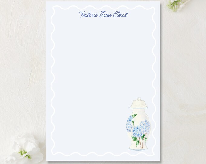 Hydrangea Ginger Jar Personalized Notepad // Grandmillenial Notepad ...