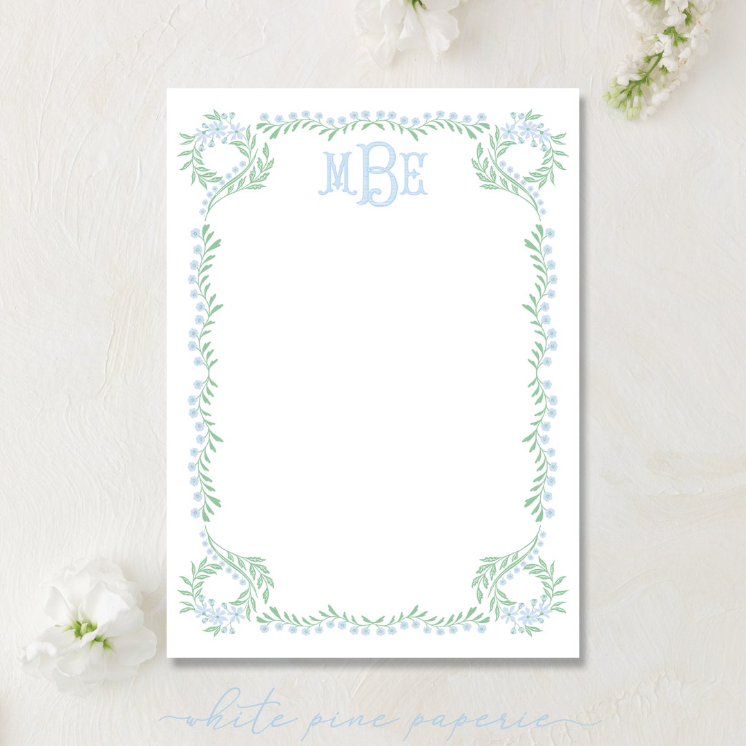 Blue Green Floral Watercolor Personalized Monogram Notepad ...