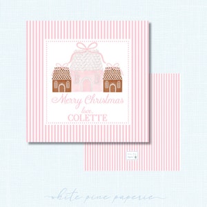 Pink Gingerbread Village Watercolor Christmas Gift Tag \\ PRINTED