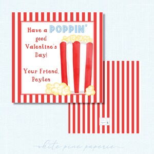 Poppin Popcorn Watercolor Valentine Printed Gift Tag OR Stickers