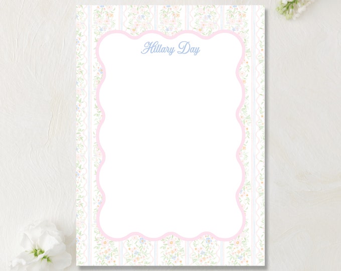 Pink Scallop Border on Watercolor Floral Personalized Notepad ...