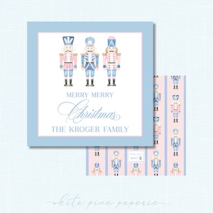 Blue and Pink Nutcracker Watercolor Christmas Gift Tag \\ PRINTED