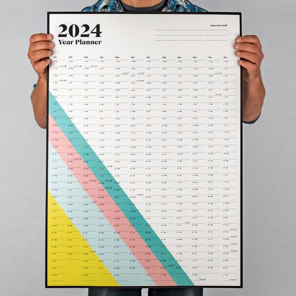 Grand planificateur annuel 2024 // Calendrier mural // Planificateur mensuel // 49,5 cm x 70 cm