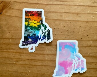 Pegatina con la forma del estado de Rhode Island - Trans - Orgullo progresivo - LGBTQ