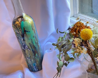 Upcycled Pour Painted Vase - Propagation Station- Upcycled Wine Bottle - Glass Vase