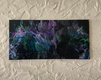 Cool as a Peacock - Abstract peacock colors painting- Fluid Art Painting - 10"x20" - Peacock Fan - Bird Lover