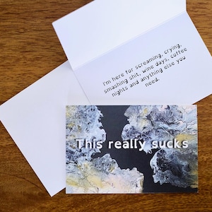 C'est vraiment nul carte de vœux | carte de condoléances | Envoyer des câlins | 4"x6" | Deuil | Carte vie stressante | Je pense à vous