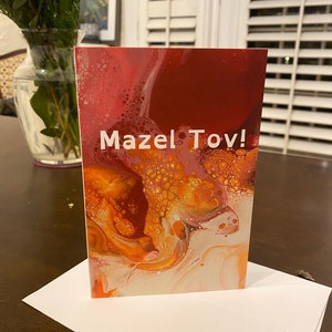 Mazel Tov Pink and Orange Greeting Card - Abstract Painting - Blank Card - 4&quot;x6&quot; - Jewish Celebration