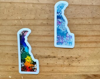Pegatina con la forma del estado de Delaware - Trans - Orgullo progresivo - LGBTQ