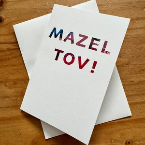 Carte de voeux Mazel Tov - 10 x 15 cm - Lettres colorées - 100 % PCW - Papier recyclé - Respectueux de l'environnement - Respectueux de l'environnement