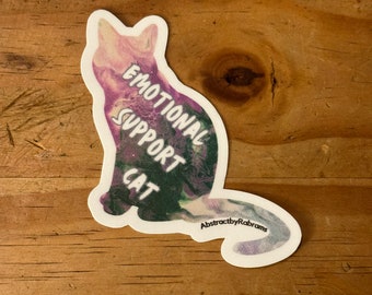 Emotional Support Cat - 3" Waterproof, Vinyl Sticker - 2.89" × 3" - Purple and Green