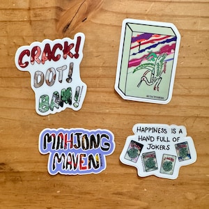 Mahjong Stickers - Mahjong party favors - 4 different mahjongg stickers - vinyl