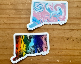 Pegatina con la forma del estado de Connecticut - Trans - Orgullo del progreso - LGBTQ