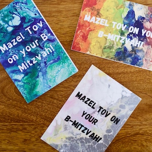 Mazel Tov on Your B-Mizvah Greeting Cards - 3 options - Abstract Painting - Blank Card - 4&quot;x6&quot; - Individual or pack of 3