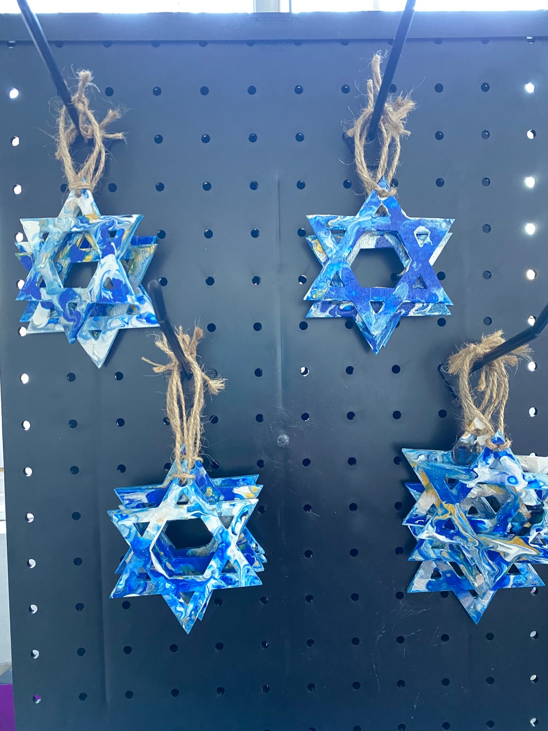 Painted Wooden Jewish Star Decorations Window Hanging, Wall Hanging