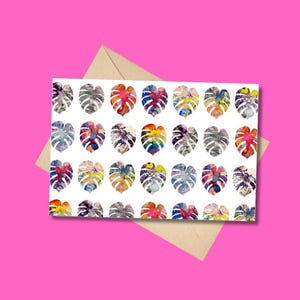 Carte de voeux Monstera colorée - 10 x 15 cm - vierge à l'intérieur - 100 % papier PCW - tous les jours - anniversaire - félicitations - fierté - amoureux des plantes - tropical