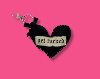 Black get fu*ked Heart Shaped Bag Charm