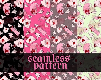 RAT MESSENGER Seamless Pattern | Gothic Love Letter Digital Paper | Coquette Rodent Repeat Design