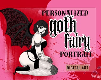 Custom Gothic Fairy Portrait | Dark Fairy Pinup Art Commission | Personalized Goth Pinup Illustration | Alternative Digital Portrait