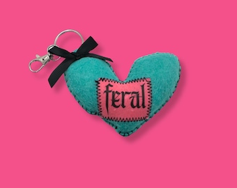 Teal FERAL Heart Shaped Bag Charm