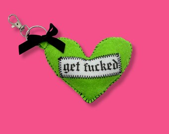 Neon Green get fu*ked Heart Shaped Bag Charm