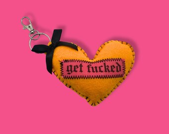 Orange and Pink get fu*ked Heart Shaped Bag Charm
