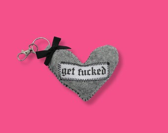 Gray get fu*ked Heart Shaped Bag Charm