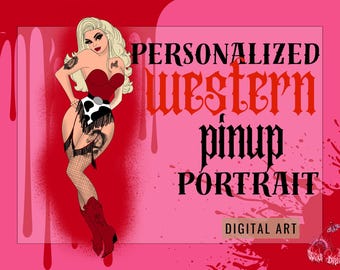Custom Western Pinup | Cowgirl Pinup Illustration | Yallternative Artwork | Country Glam Digital Portrait