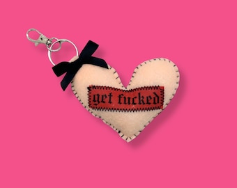Peach & Red get fu*ked Heart Shaped Bag Charm