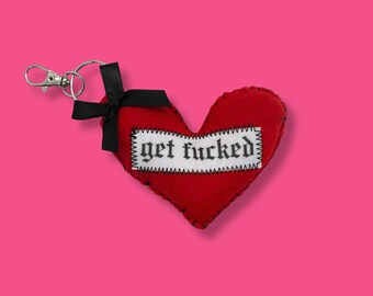 Red & White get fu*ked Heart Shaped Bag Charm