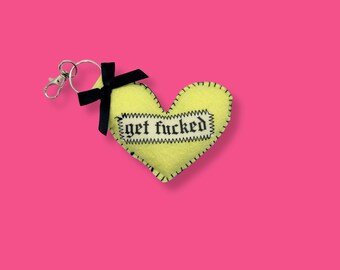 Light Yellow get fu*ked Heart Shaped Bag Charm