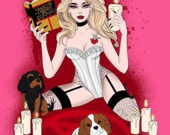 Personalized Pin Up Portrait from Photo – Gothic Pinup Girl Illustration – Personalized Alternative Boudoir Digital Art Gift for Her