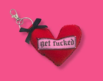 Red and Pink get fu*ked Heart Shaped Bag Charm