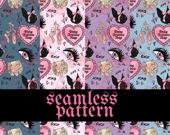 DIVINE FEMININE RAGE seamless pattern | digital paper | commercial use seamless file | goth coquette digital paper