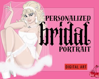 Custom Bridal Pinup Portrait | Personalized Bride Illustration | Wedding Portrait Digital Art | Custom Bride Drawing | Bridal Gift | Wedding