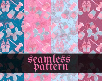 SNACKS Seamless Pattern | Alt Coquette Digital Paper | Balloon Dog Axe Butterfly Repeat Design