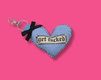 Light Blue get fu*ked Heart Shaped Bag Charm