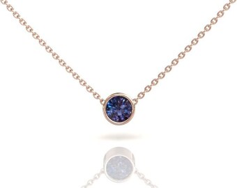 Rose Gold Alexandrite Necklace, Minimalist Layering Necklace, Solid 14k Gold, Bridesmaid Gift, Anniversary Jewelry, June Birthstone
