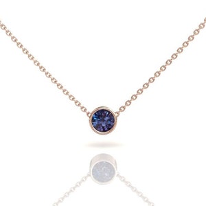 Rose Gold Alexandrite Necklace, Minimalist Layering Necklace, Solid 14k Gold, Bridesmaid Gift, Anniversary Jewelry, June Birthstone