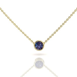14k Alexandrite Necklace, Bezel Set Minimalist Layering Necklace, Solid Yellow Gold, Bridesmaid Gift, Anniversary Jewelry, June Birthstone