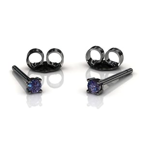 Black Gold Alexandrite Mini Stud Earrings,  Dainty Prong Set 14k Studs, Minimalist Anniversary Jewelry, June Birthstone Gemstone Earrings