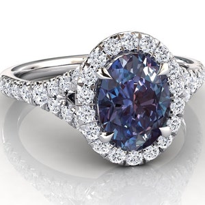 Alexandrite Engagement Ring Oval Halo Diamond Ring Promise Ring Anniversary Silver or Solid Gold Ring Oval Alexandrite Ring June Birthstone