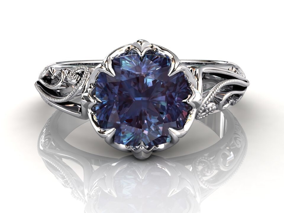 Alexandrite Ring | Alexandrite Engagement Ring | Cushion Cut Alexandrite | 3 Carat | Anniversary Ring | Solitaire Ring | Solid White Gold