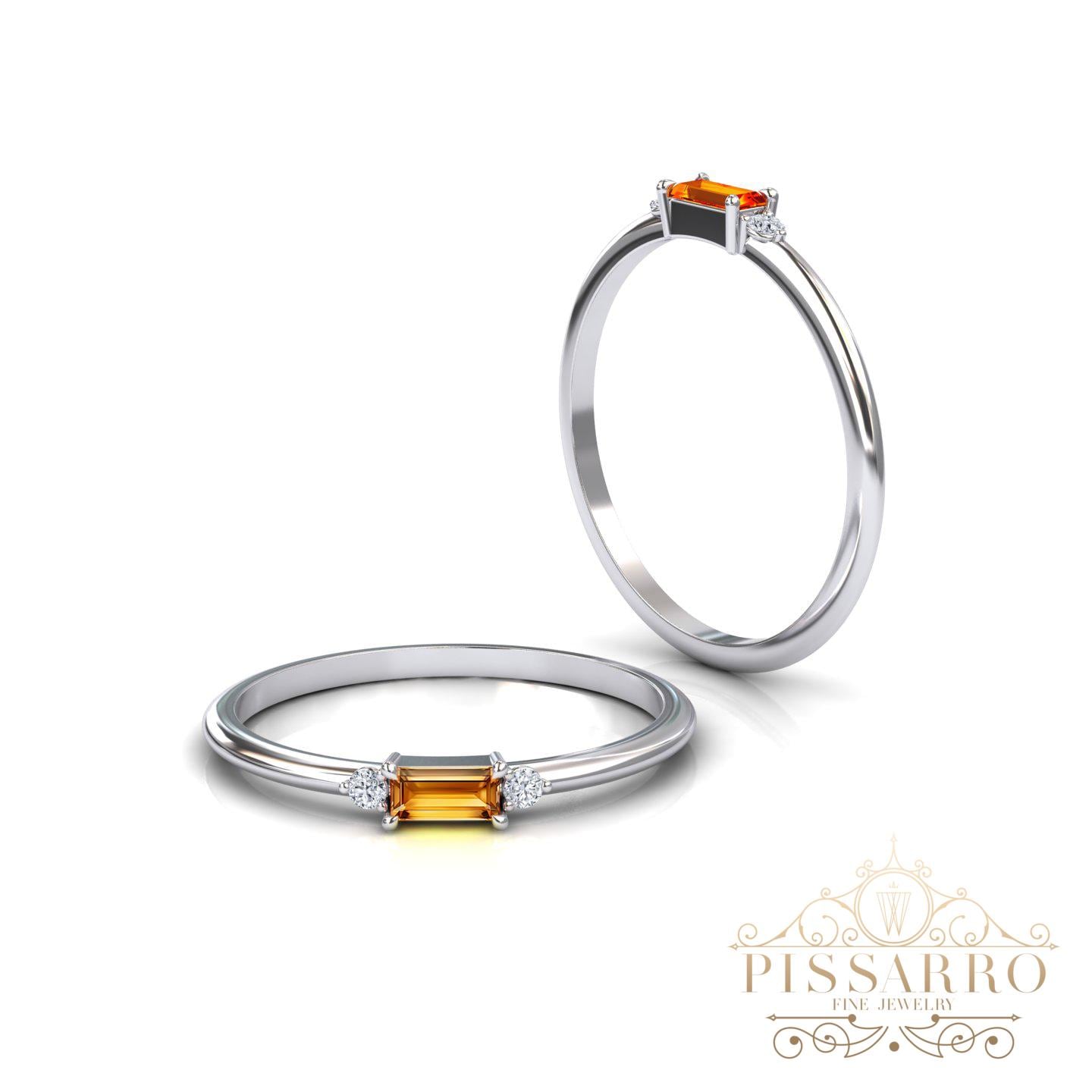 Genuine Citrine Stacking Ring, Baguette Cut Thin Wedding Band, Round ...