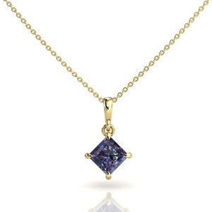 Alexandrite Pendant | Layering Necklace | Princess Cut Alexandrite | Yellow Gold Necklace | Bridesmaid Gift | Anniversary Gift | Birthstone