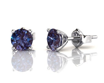 Single Alexandrite Stud Earrings | Martini Stud Earrings | June Birthstone | Birthstone Earrings | White Gold Stud Earrings